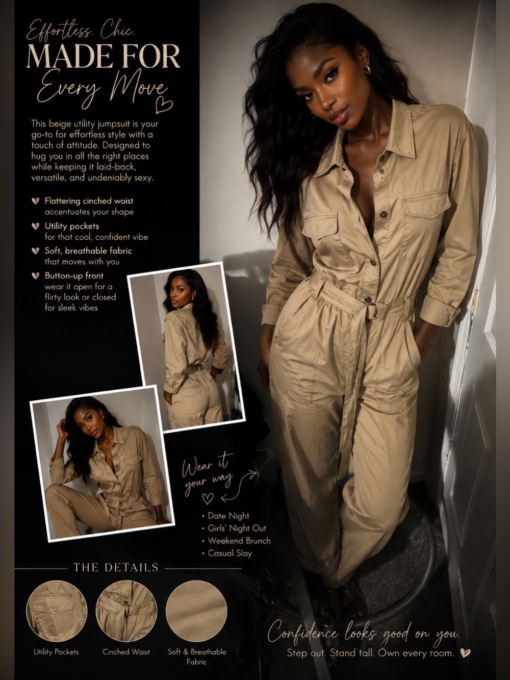 H&M Beige Utility Jumpsuit size 4 NWOT